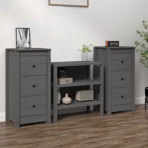 vidaXL Szafki, 2 szt., szare 40x35x80 cm, lite drewno sosnowe