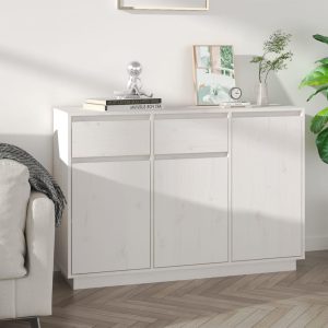 vidaXL Szafka, biała, 110x34x75 cm, lite drewno sosnowe