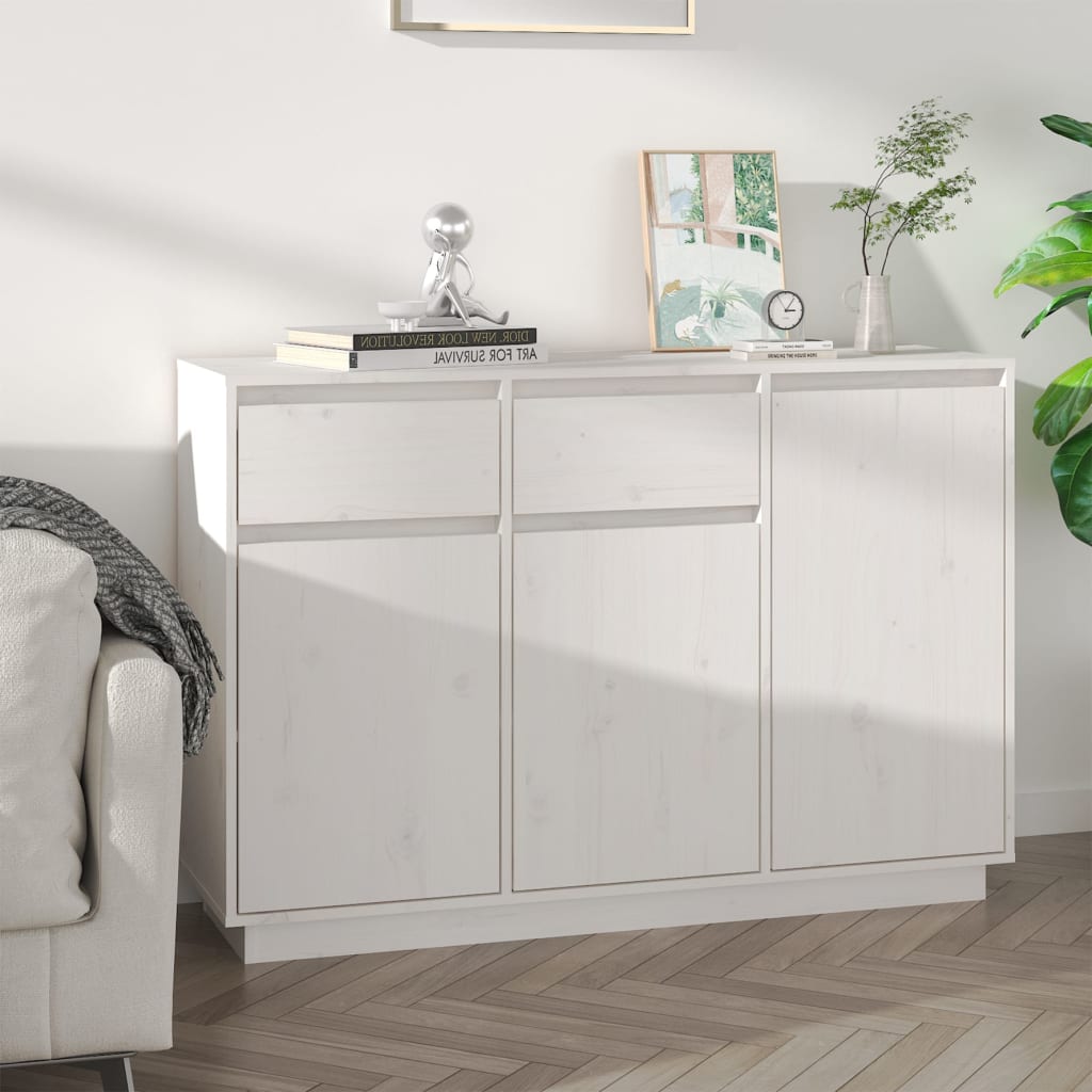 vidaXL Szafka, biała, 110x34x75 cm, lite drewno sosnowe