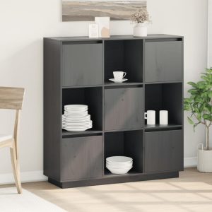 vidaXL Szafka, szara, 110,5x35x117 cm, lite drewno sosnowe