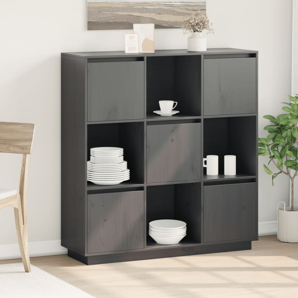 vidaXL Szafka, szara, 110,5x35x117 cm, lite drewno sosnowe