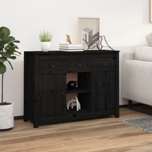 vidaXL Szafka, czarna, 100x35x74,5 cm, lite drewno sosnowe