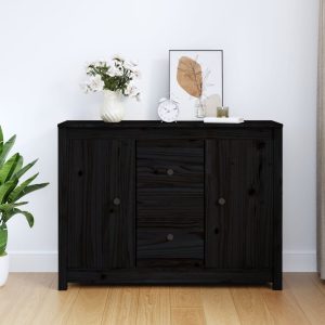 vidaXL Komoda, czarna, 100x35x74 cm, lite drewno sosnowe