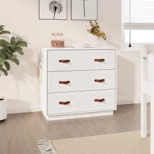 vidaXL Komoda, biała, 80x40x75 cm, lite drewno sosnowe