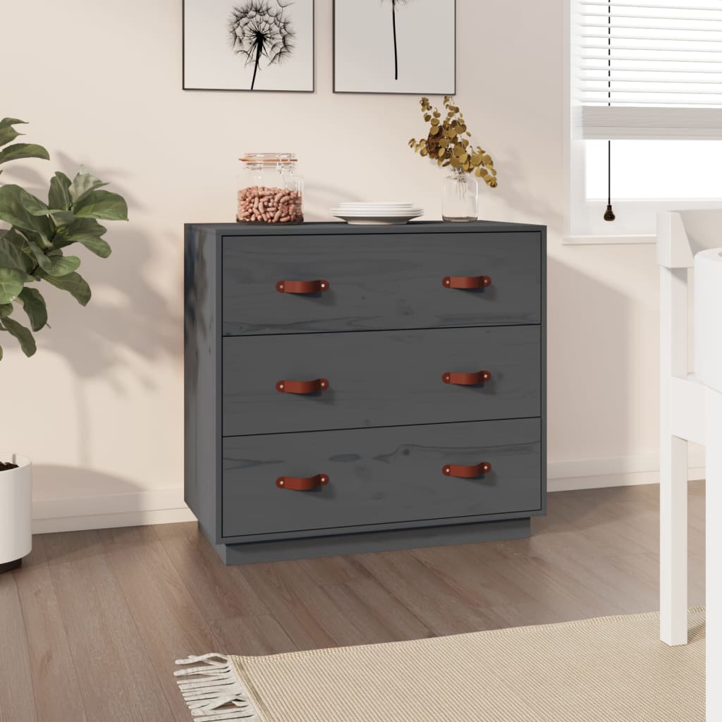vidaXL Komoda, szara, 80x40x75 cm, lite drewno sosnowe