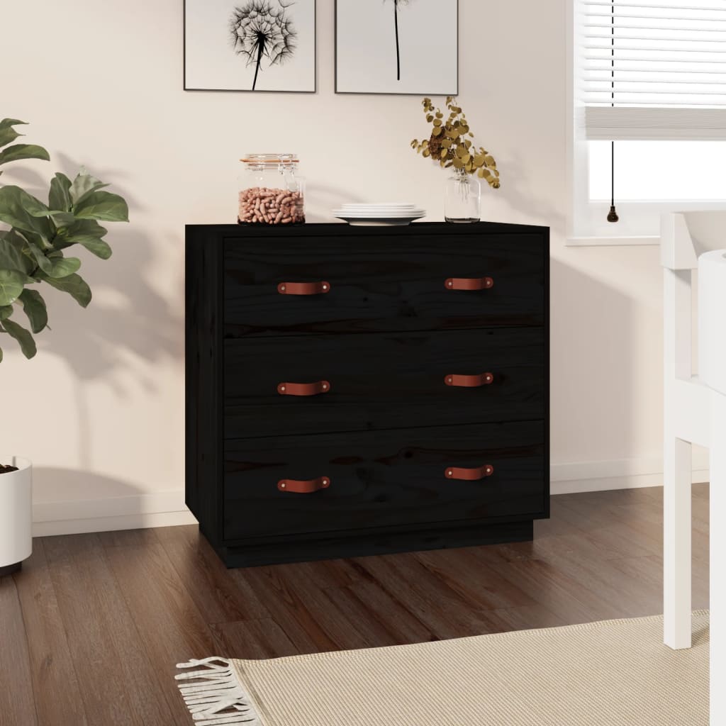 vidaXL Komoda, czarna, 80x40x75 cm, lite drewno sosnowe