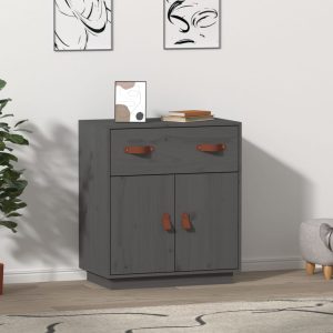 vidaXL Szafka, szara, 65,5x40x75 cm, lite drewno sosnowe