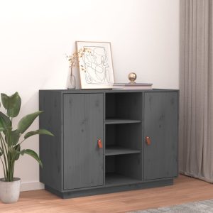 vidaXL Komoda, szara, 100x40x75 cm, lite drewno sosnowe