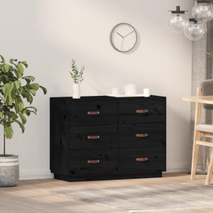 vidaXL Komoda, czarna, 100x40x75 cm, lite drewno sosnowe