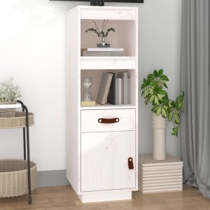 vidaXL Szafka, biała, 34x40x108,5 cm, lite drewno sosnowe
