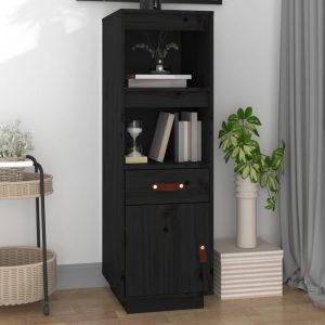 vidaXL Kredens, czarny, 34x40x108,5 cm, lite drewno sosnowe