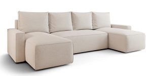 Kremowy rozkładany narożnik U z funkcją spania – Meltix 3X