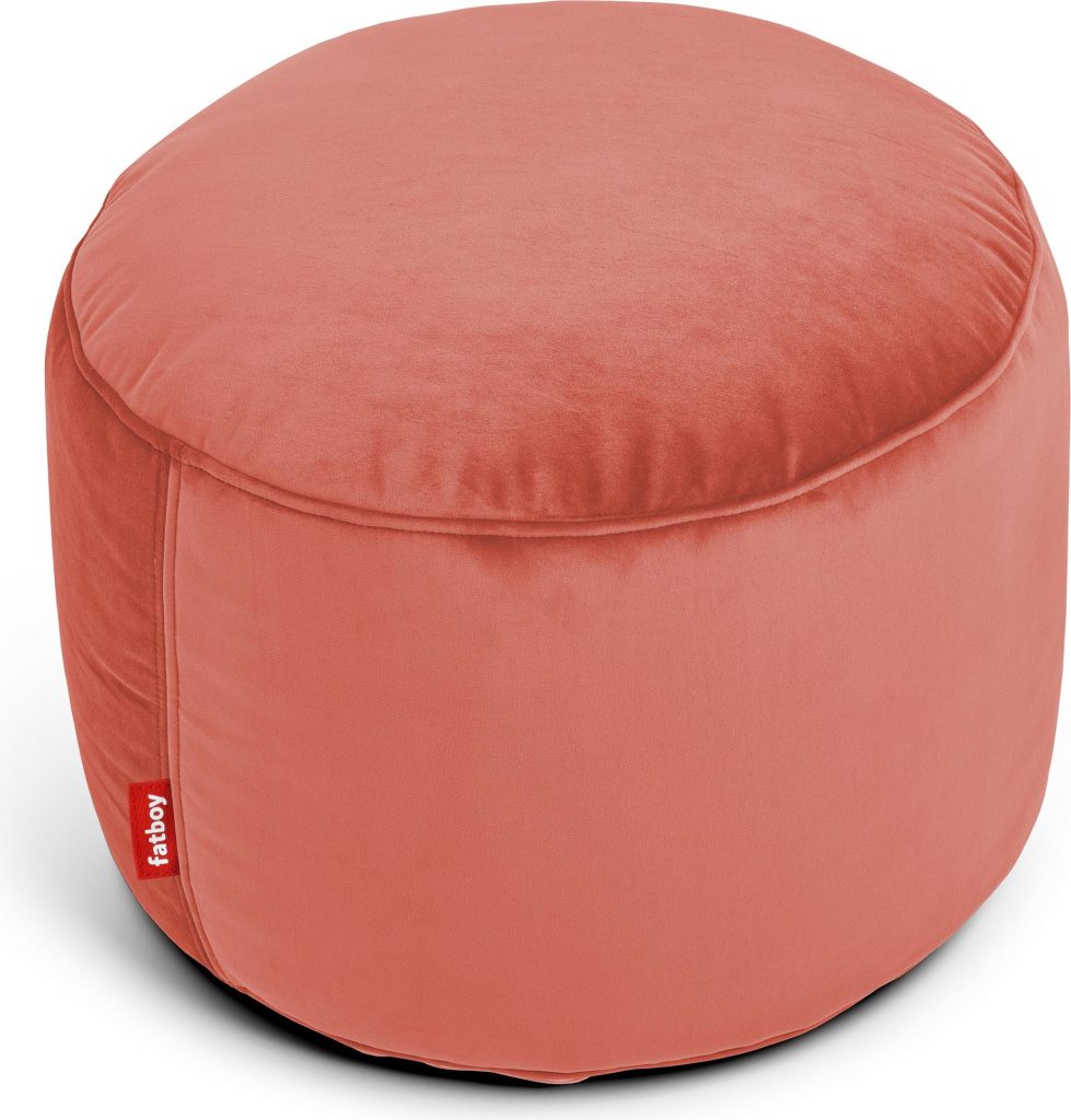 Puf Point Velvet czerwonopomarańczowy z recyklingu – stylowy dodatek, komfortowy, ekologiczny materiał