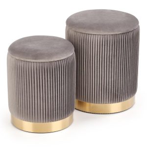 Komplet 2 puf Monty popielaty/złoty – elegancki design, wygodne siedzisko, nowoczesne wykończenie