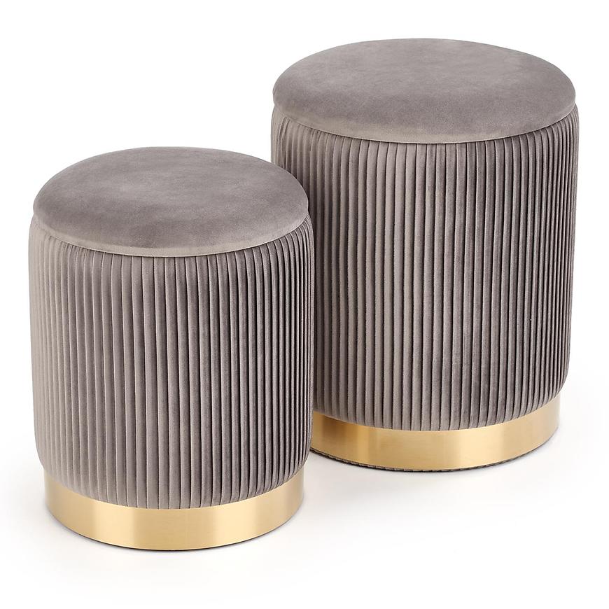 Komplet 2 puf Monty popielaty/złoty – elegancki design, wygodne siedzisko, nowoczesne wykończenie
