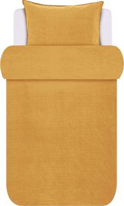 Pościel Senja 140 x 220 cm złota z poszewką na poduszkę 60 x 70 cm – elegancka tkanina, komfortowy sen, luksusowy kolor
