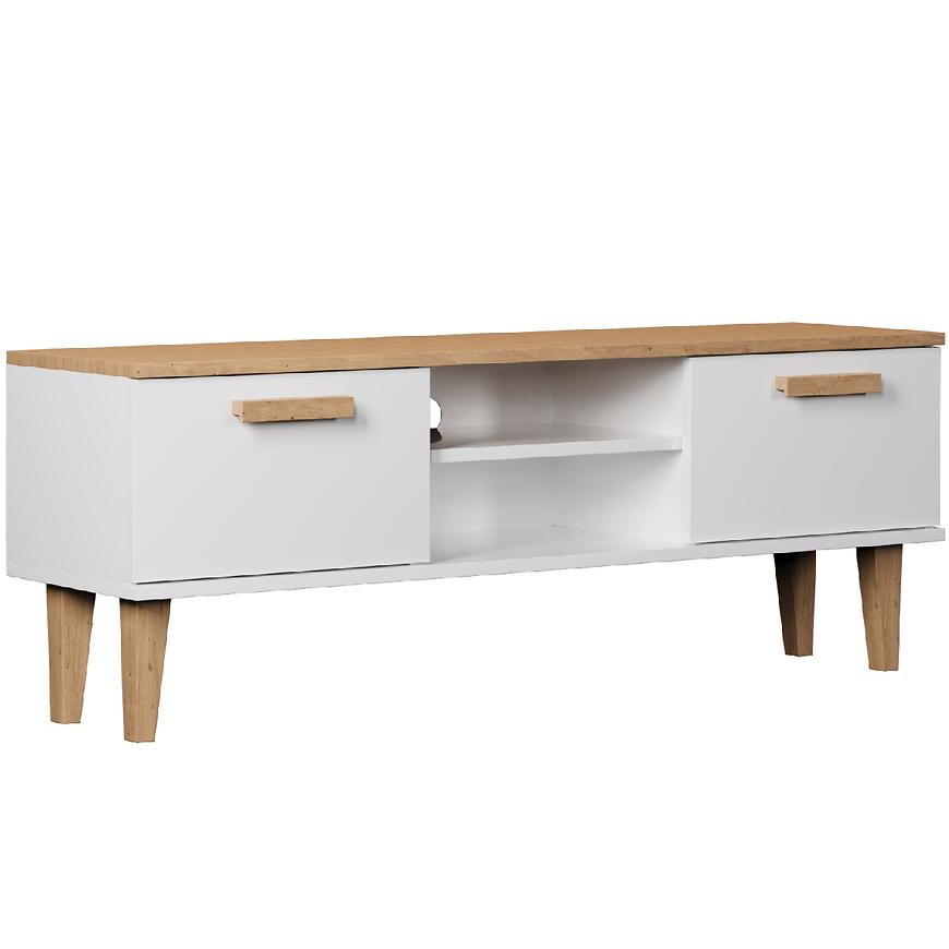 Szafka RTV 120 Denver Biały/Hikora – nowoczesny design, praktyczne wnętrze, trwałe materiały