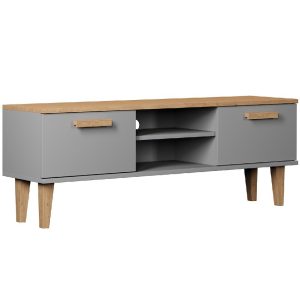 Szafka RTV 120 Denver Szary Chinchilla/Hikora – nowoczesny design, funkcjonalność, kolor szary, wymiary 120 cm
