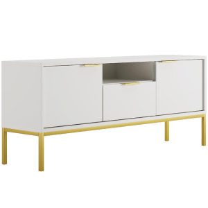 Szafka RTV 135 Austin Biały/Złoty – elegancki design, funkcjonalność, styl skandynawski