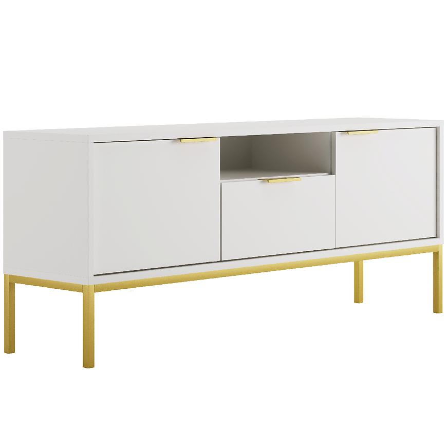 Szafka RTV 135 Austin Biały/Złoty – elegancki design, funkcjonalność, styl skandynawski