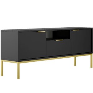Szafka RTV 135 Austin Czarny/Złoty – nowoczesny design, funkcjonalne przechowywanie, elegancki kolor