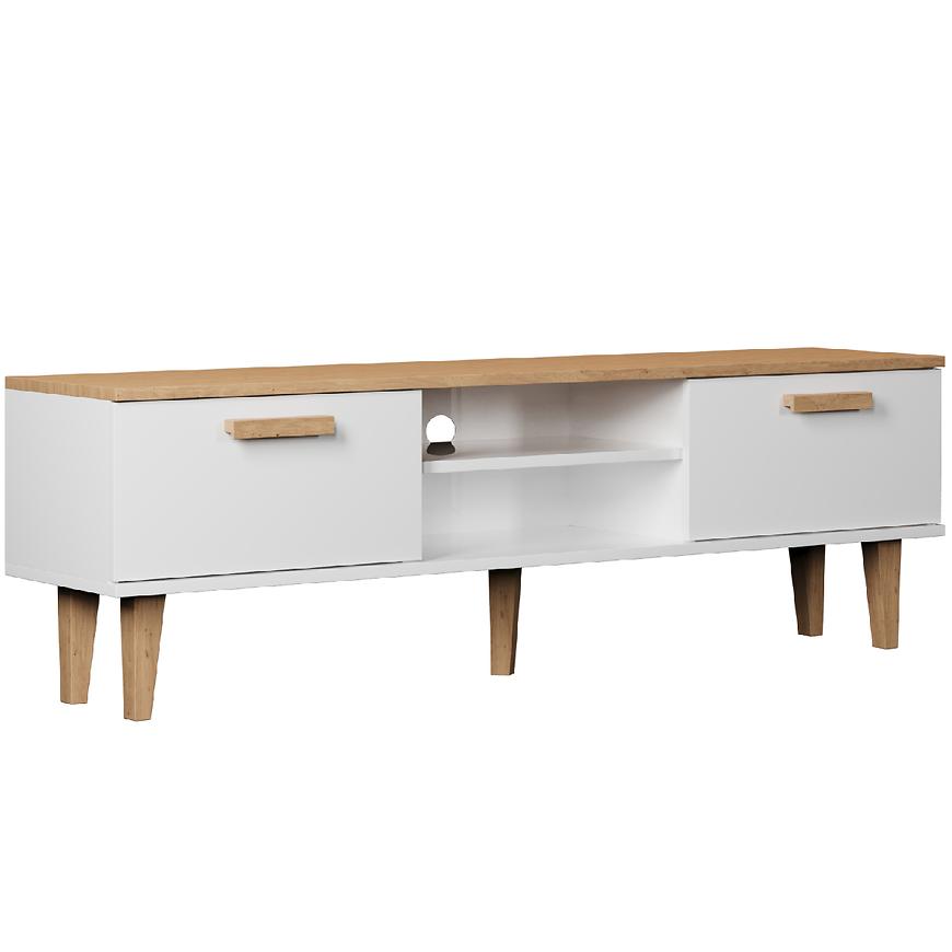 Szafka RTV 160 Denver Biały/Hikora – nowoczesny design, funkcjonalność, elegancki wygląd