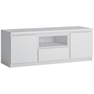 Szafka RTV 2D1S Fribo Frif02 Biała Alpejska – nowoczesny design, funkcjonalność, biała kolorystyka, materiał MDF