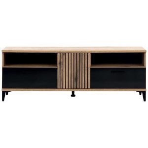 Szafka RTV Aris As01 Dąb/Czarny – nowoczesny design, funkcjonalność, materiał: dąb