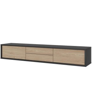 Szafka RTV Frida 2k2s 39 Antracyt/Dąb Olejowany – nowoczesny design, pojemne schowki, stonowana kolorystyka