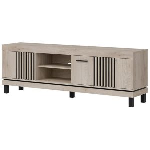 Szafka RTV Mati Mi02 Dąb Crem/Czarny – elegancki design, funkcjonalność, materiał drewnopodobny