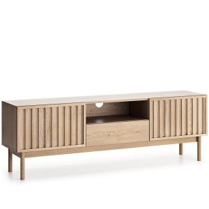 Szafka RTV Saori cremona – nowoczesny design, funkcjonalność, MDF, kolor kremowy