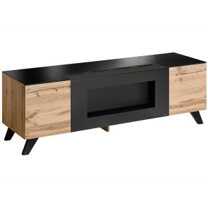 Szafka RTV Thin Wotan/Biokominek – nowoczesny design, styl skandynawski, drewno, funkcjonalność