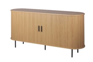 Komoda owalna z drzwiami dąb / czarna mat 160 cm Kasja – elegancki design, funkcjonalność, trwałość