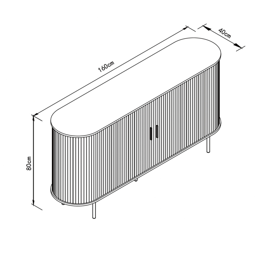 Komoda owalna z drzwiami dąb / czarna mat 160 cm Kasja – elegancki design, funkcjonalność, trwałość