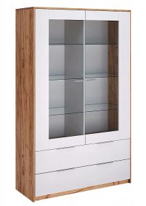 Nowoczesny regał z witryną dąb craft + biały E6-R86