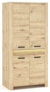Szafa czterodrzwiowa z półkami i drążkiem podświetlana dąb artisan W3-M65