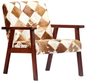 Drewniany tapicerowany skórą naturalną fotel lisek F7-B44