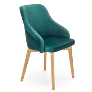 Krzesło do jadalni tapicerowane zielone / dąb miodowy Toledo 2 – elegancki design, komfort siedzenia, trwałe materiały