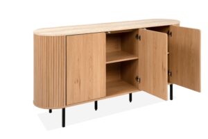 Komoda owalna z drzwiami dąb / trawertyn mat 160 cm Fabia – elegancka forma, trwałe materiały, funkcjonalność