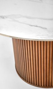 Stół okrągły biały marmur / orzech mat 120 cm Bruno – elegancki design, solidna konstrukcja, nowoczesny styl