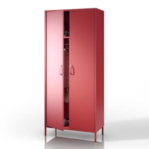 Szafa na ubrania metalowa czerwona FLAVIO, 800 x 1850 x 450 mm