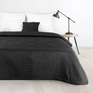 Narzuta czarna 170×210 cm z motywem liści wytłaczanym techniką hot press BONI 6 Design 91