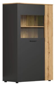 Niska witryna szklana grafit + dąb evok D6-B43