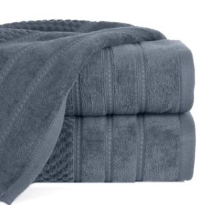Ręcznik kąpielowy 70×140 cm bawełniany kolor stalowy z ozdobną bordiurą w paseczki 500 g/m2 ADORE