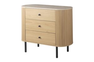 Komoda owalna z szufladami dąb / trawertyn mat 80 cm Fabia – elegancki design, funkcjonalność, naturalne materiały
