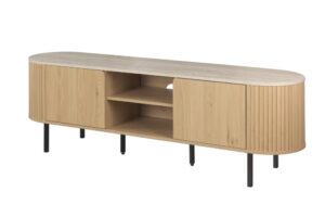 Szafka RTV z lamelalami dąb / trawertyn mat 160 cm Fabia – elegancki design, funkcjonalność, solidne wykonanie