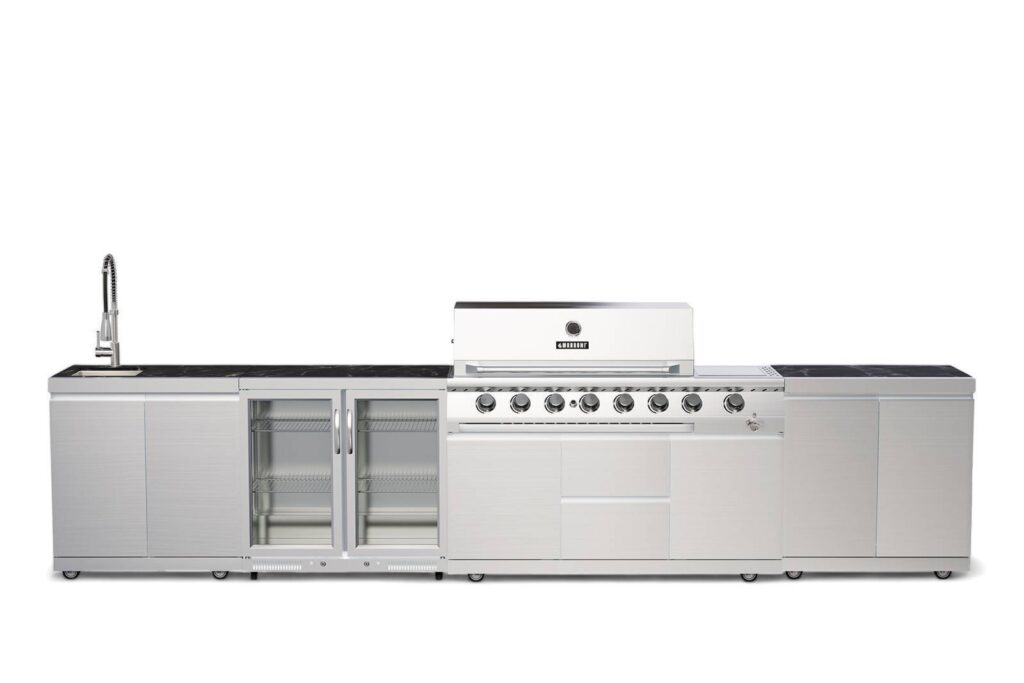 Grill ogrodowy gazowy, kuchnia PRO 6-palnikowa ETNA  256,5×57,5 Marroni Grills srebrny