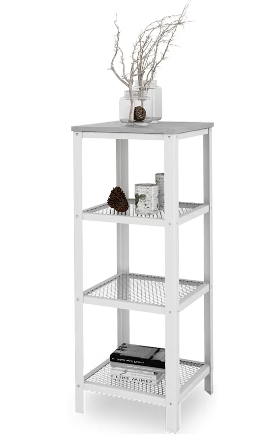 Minimalistyczny regał z metalowym stelażem biały + beton D6-M26