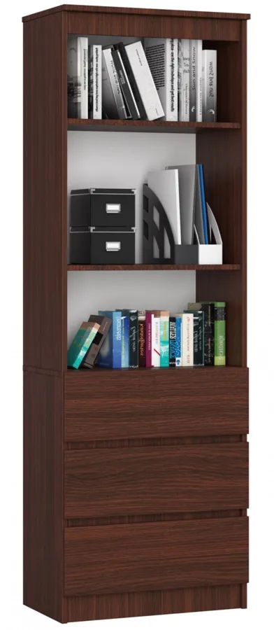 Minimalistyczny regał z trzema szufladami wenge L4-L44