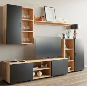 Nowoczesna meblościanka dąb artisan + czarny A9-M41